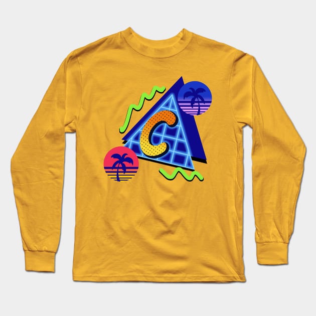 Initial Letter C - 80s Synth Long Sleeve T-Shirt by VixenwithStripes